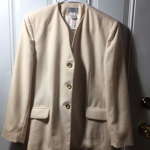 Jennifer Moore Petite womans cream wool blazer jacket w/gold buttons size 12P